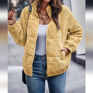 Cozy Bomber Jacket Ribbed Corduroy Light Yellow Medium